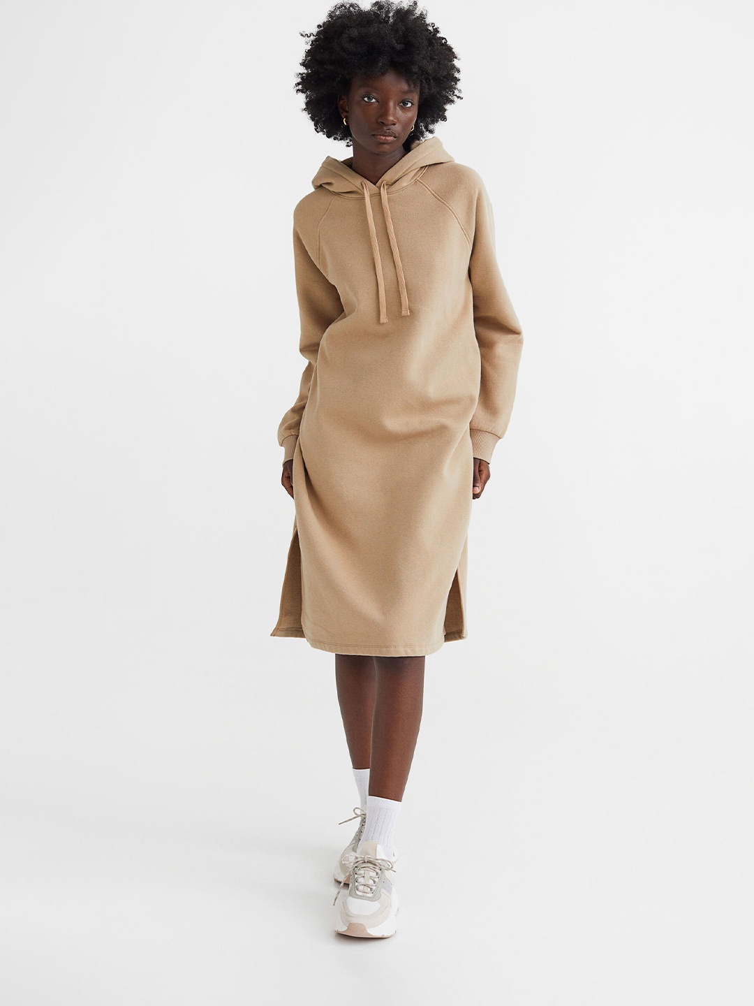 

H&M Beige Hooded Sweatshirt Dress