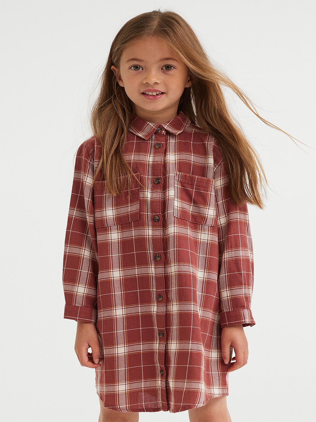 

H&M Girls Red & White Checked Belted Shirt Dress
