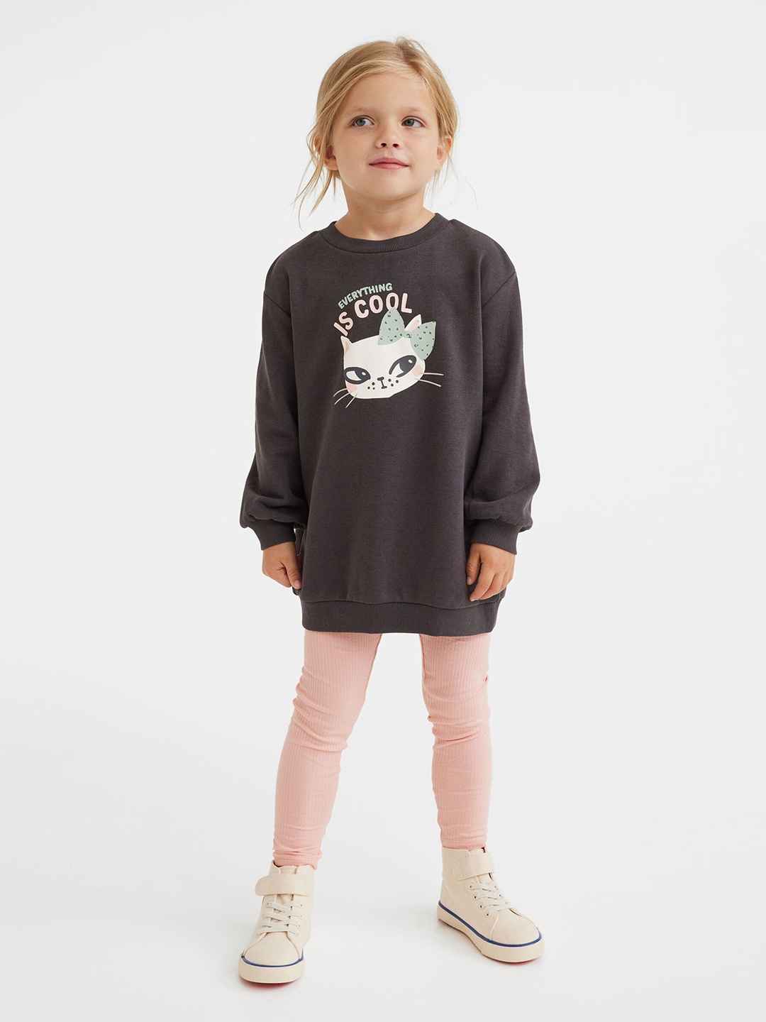 

H&M Girls Charcoal & Pink Printed T-shirt with Leggings