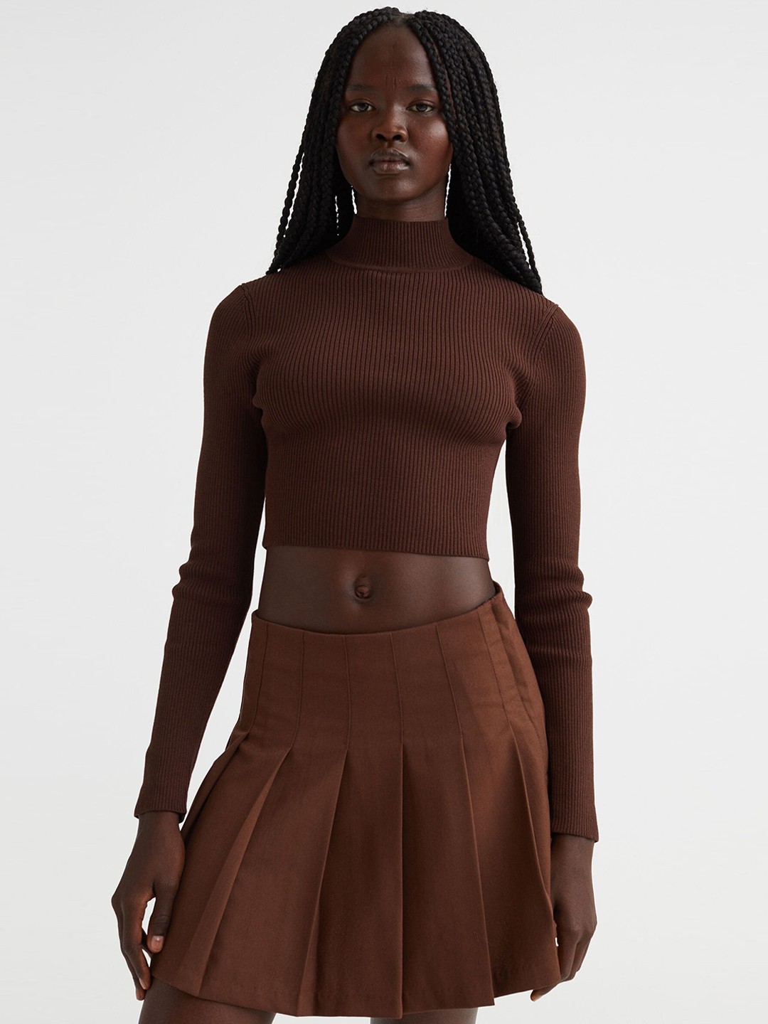

H&M Women Brown Pleated Skirt