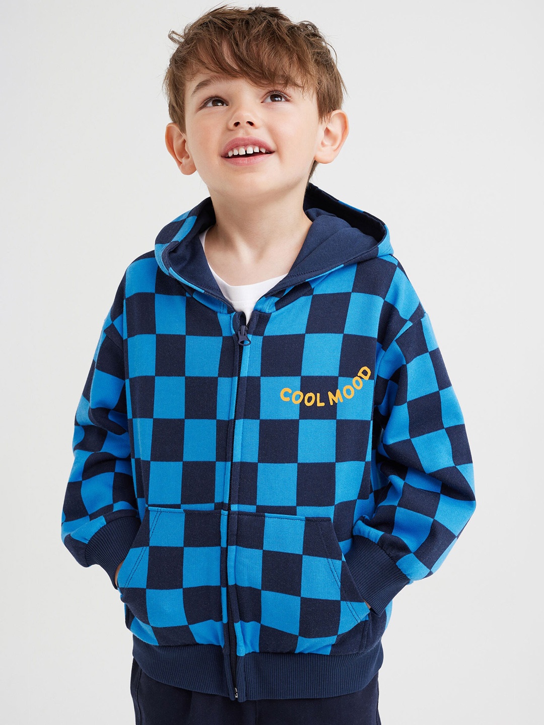 

H&M Boys Blue Checked Hooded Sweatshirt