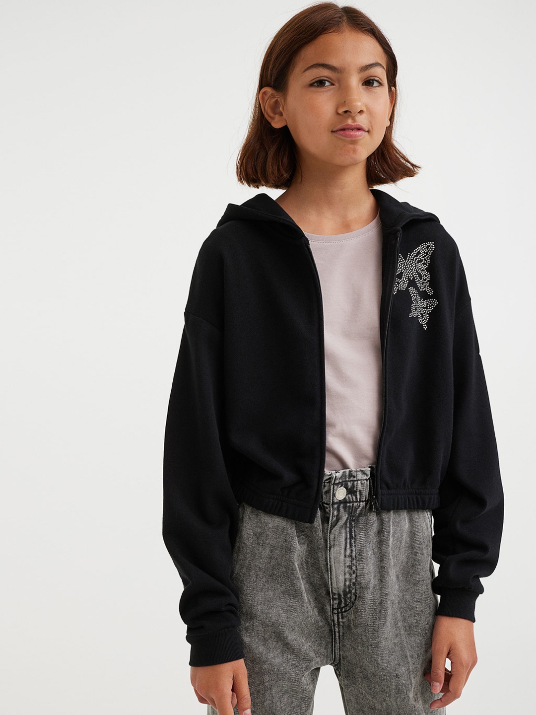 

H&M Girls Black Oversized Zip-through Hoodie