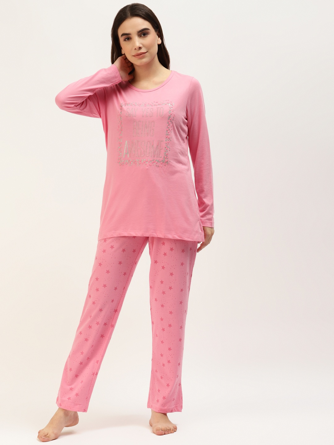 

MADAME M SECRET Women Pink Printed Pyjama Set