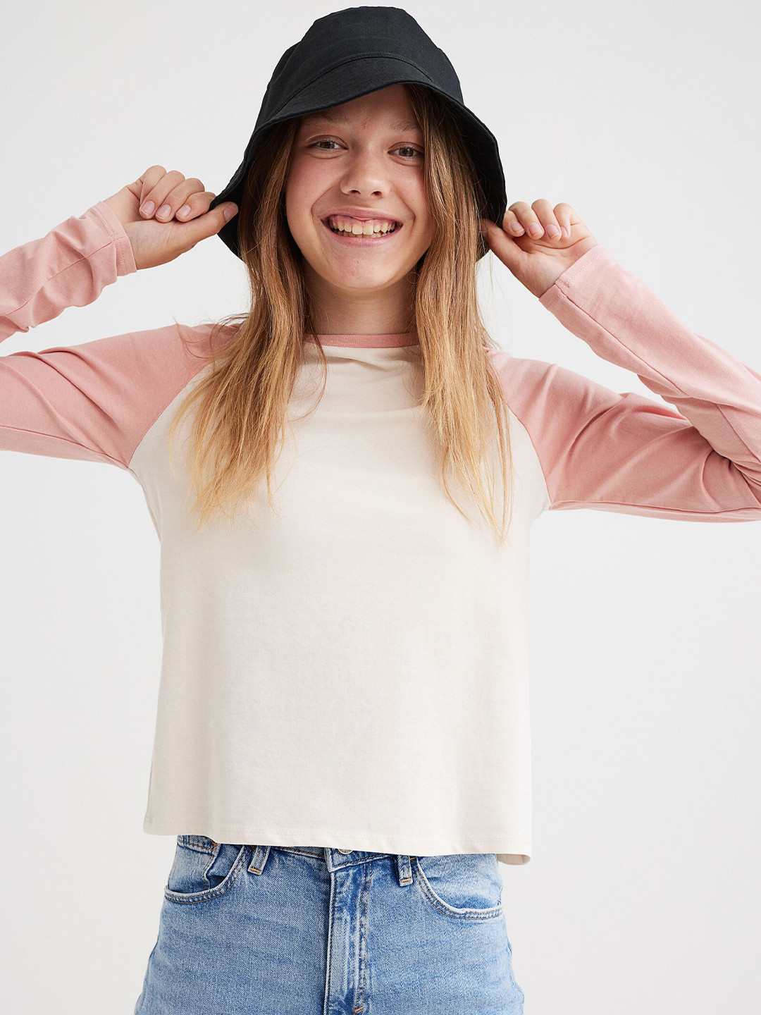 

H&M Girls White & Pink Cotton Jersey Top