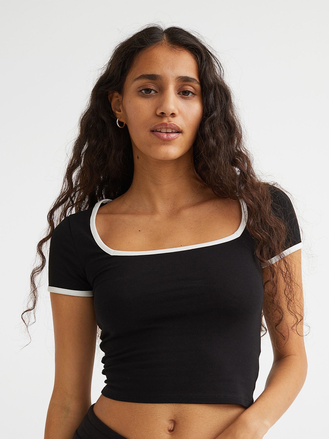 

H&M Women Black Cotton Jersey Top