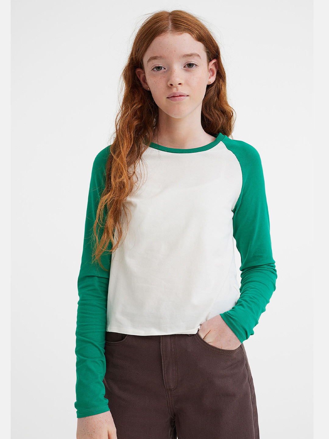 

H&M Green & White Cotton Jersey Top