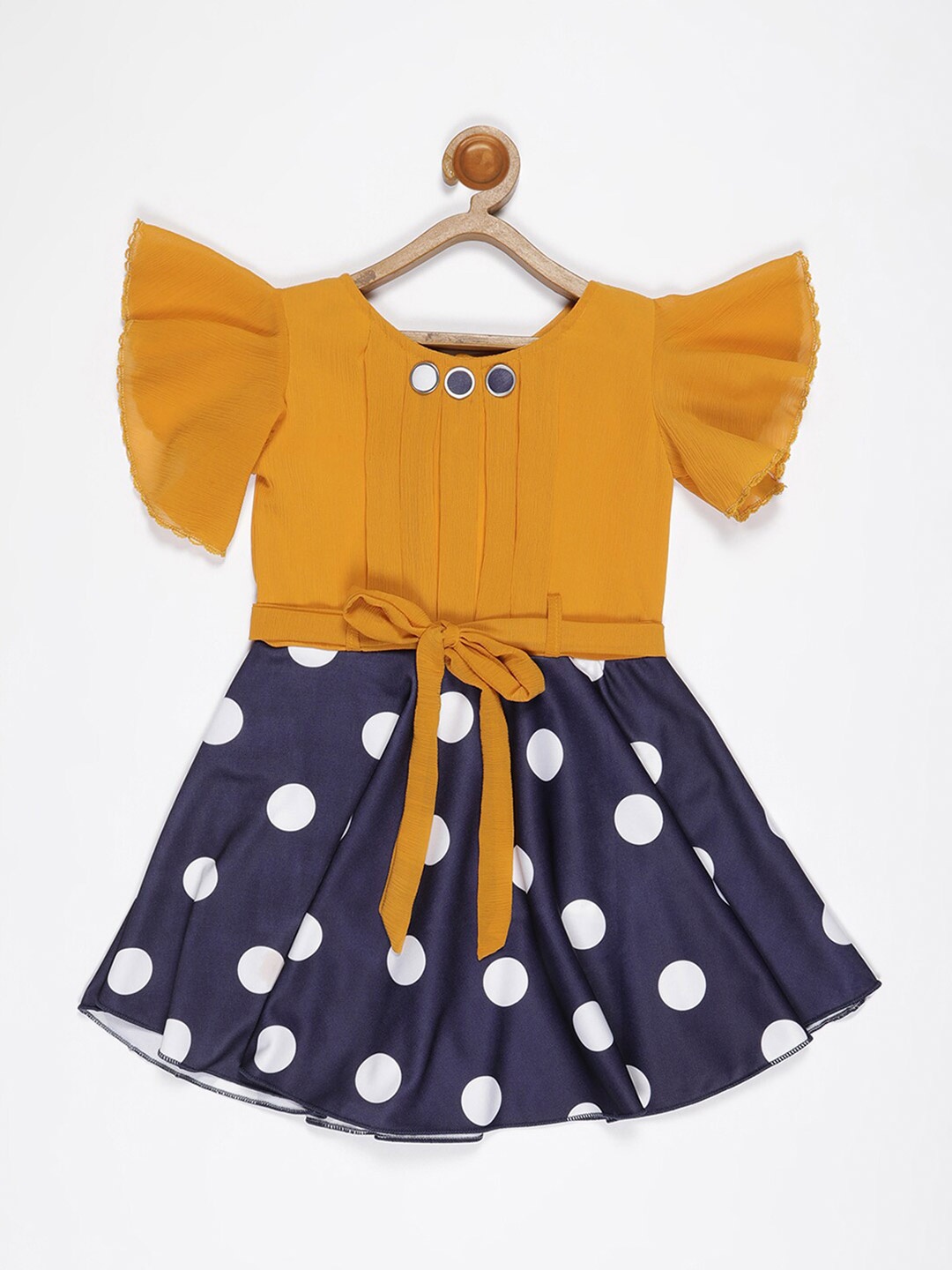 

V2 Value & Variety Girls Mustard Yellow Printed Fit & Flare Dress