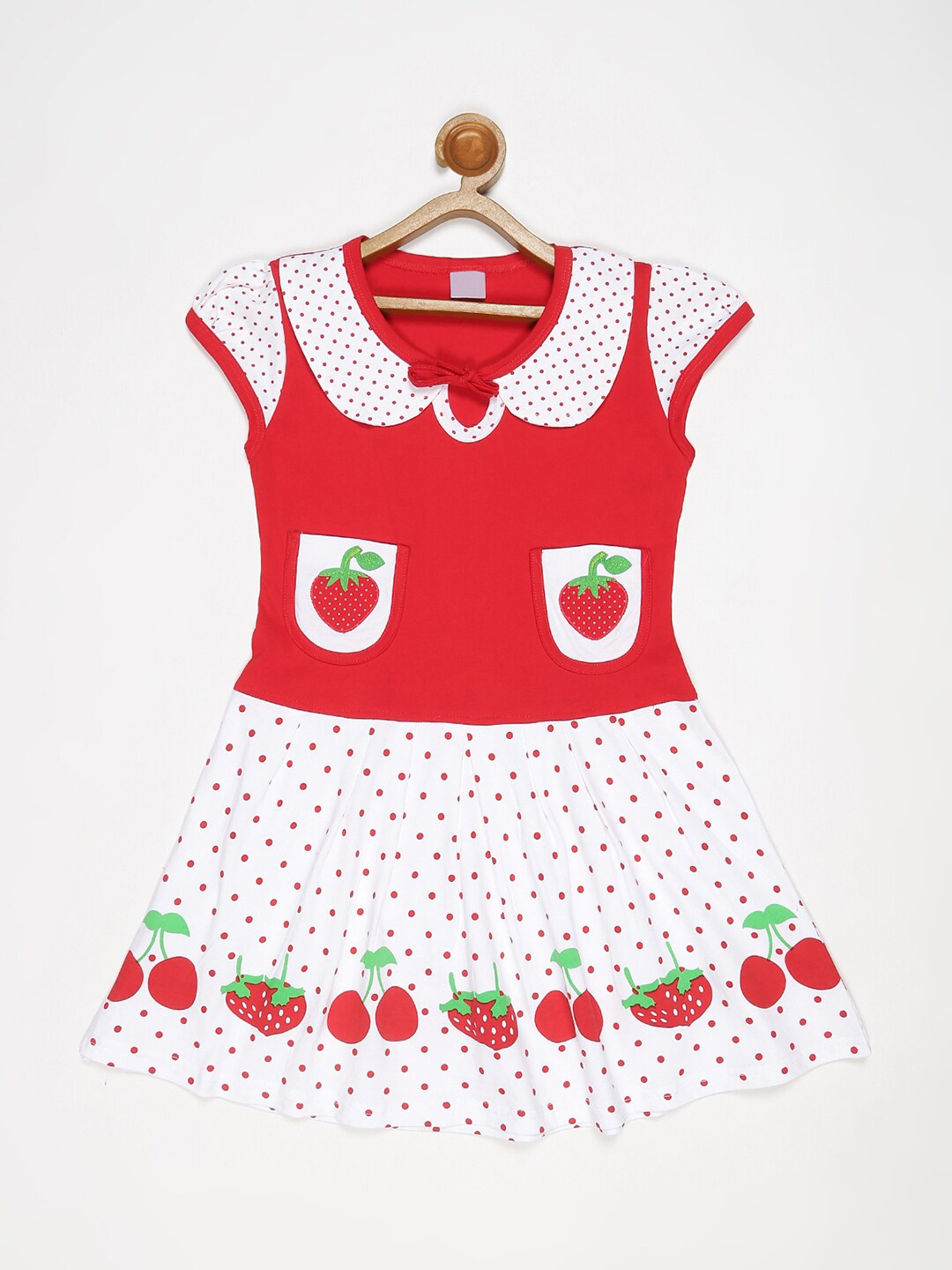

V2 Value & Variety Girls Red Printed Cotton Peter Pan Collar Fit & Flare Dress