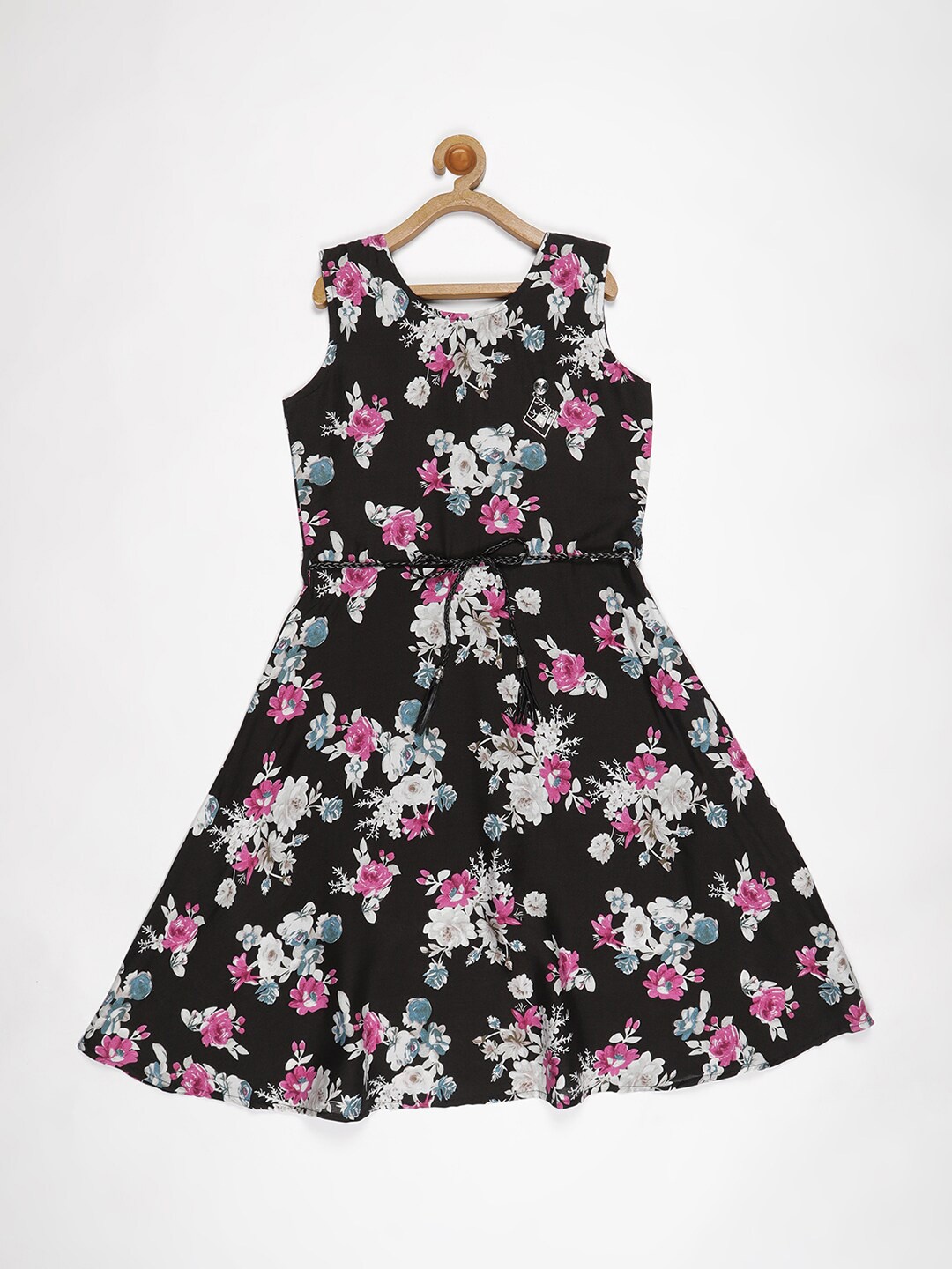 

V2 Value & Variety Girls Black Floral Printed Fit & Flare Dress