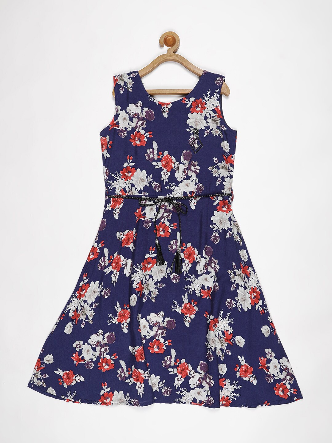 

V2 Value & Variety Girls Blue Floral Printed Fit & Flare Dress