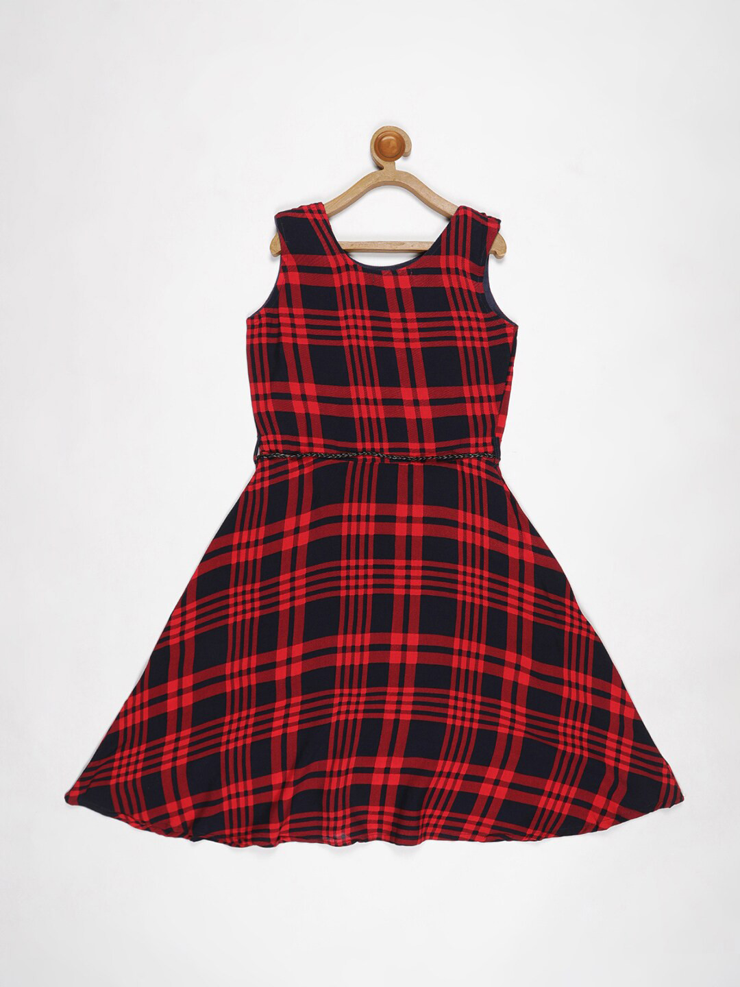 

V2 Value & Variety Girls Blue Checked Fit & Flare Dress