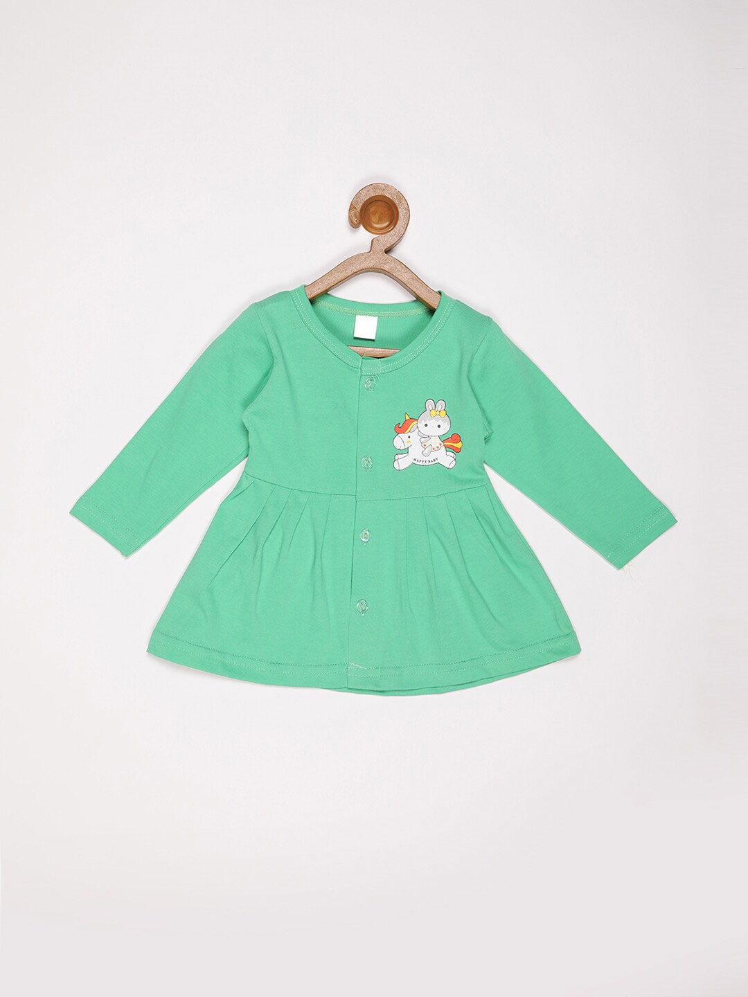 

V2 Value & Variety Girls Green Solid Cotton Fit & Flare Dress