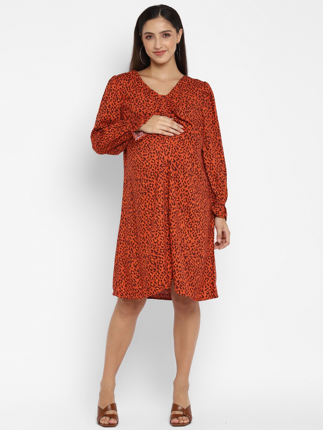 

Momsoon Maternity Women Orange Printed A-Line Dress
