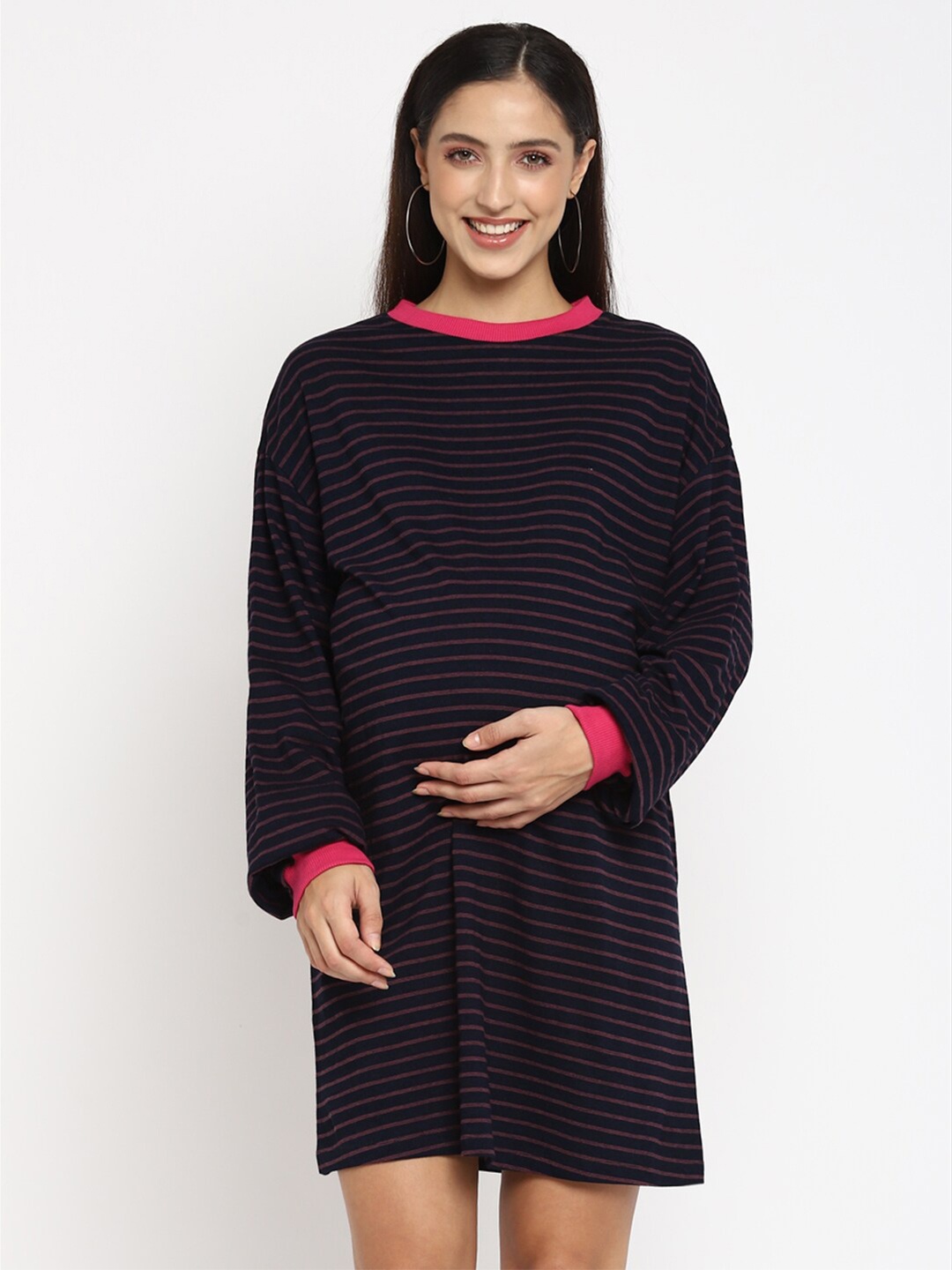 

Momsoon Maternity Blue Striped Maternity T-shirt Dress