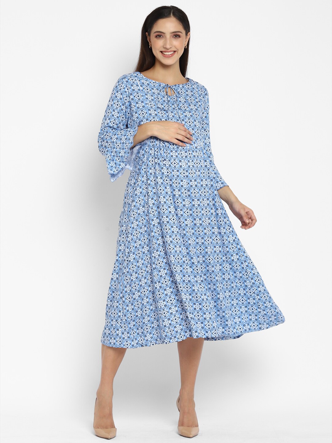 

Momsoon Maternity Blue & White Floral Midi Dress