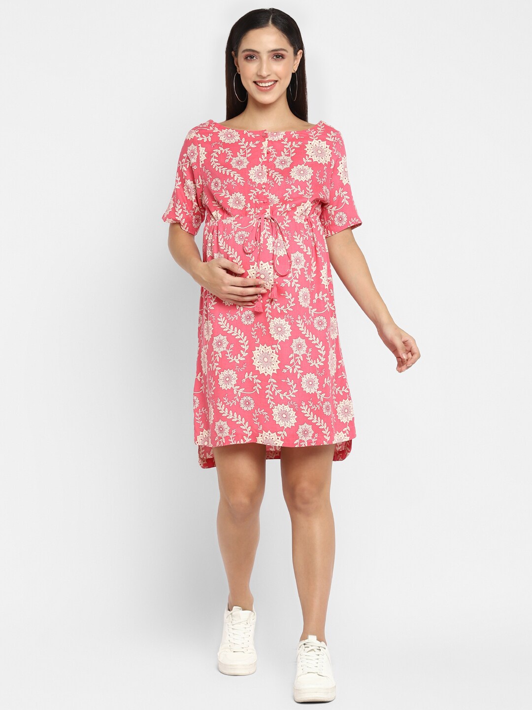 

Momsoon Maternity Pink Floral Maternity A-Line Dress