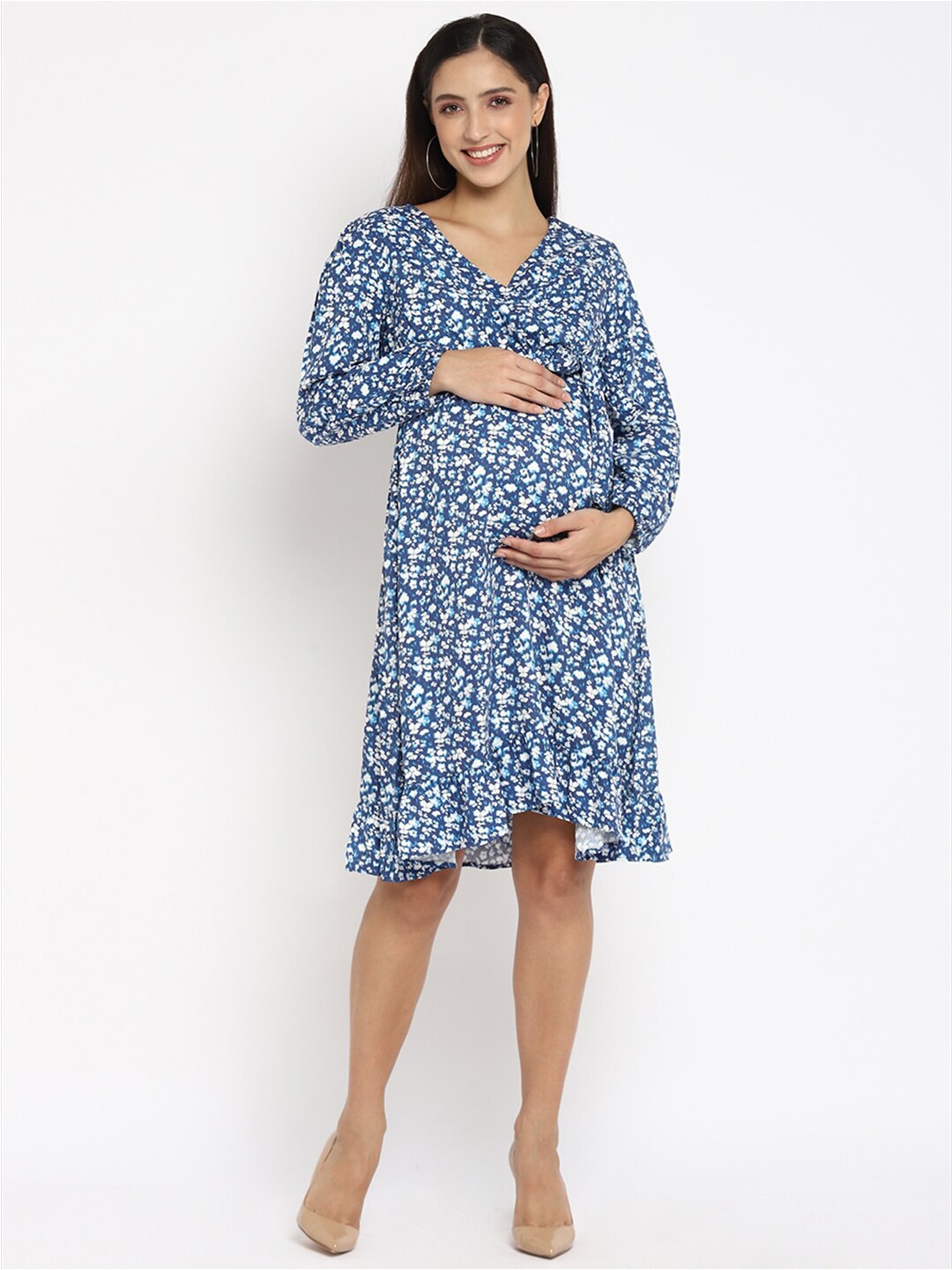 

Momsoon Maternity Women Blue Floral Printed Wrap Dress