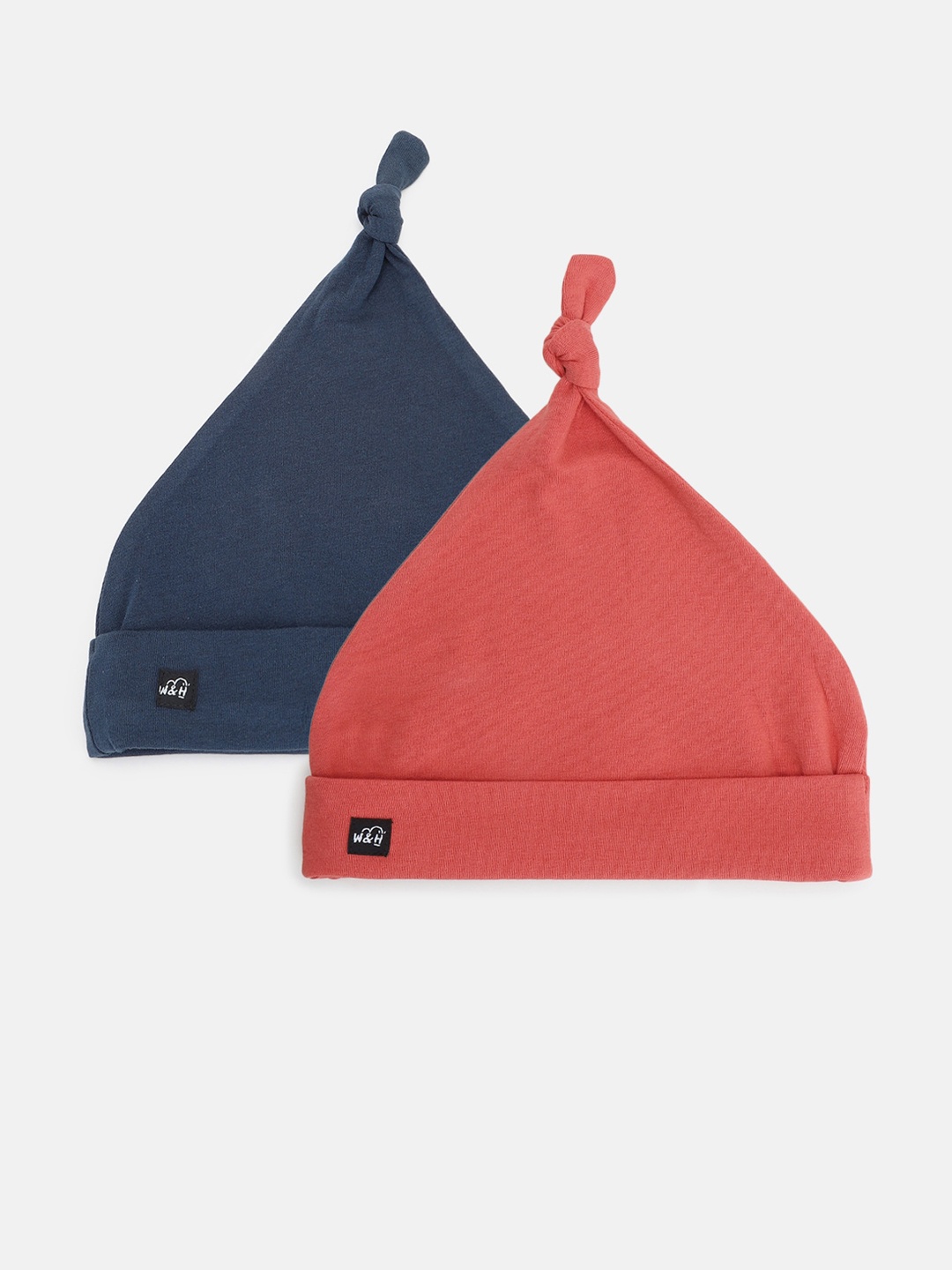 

Whistle & Hops Kids Pack Of 2 Red & Blue Solid Sustainable Beanies