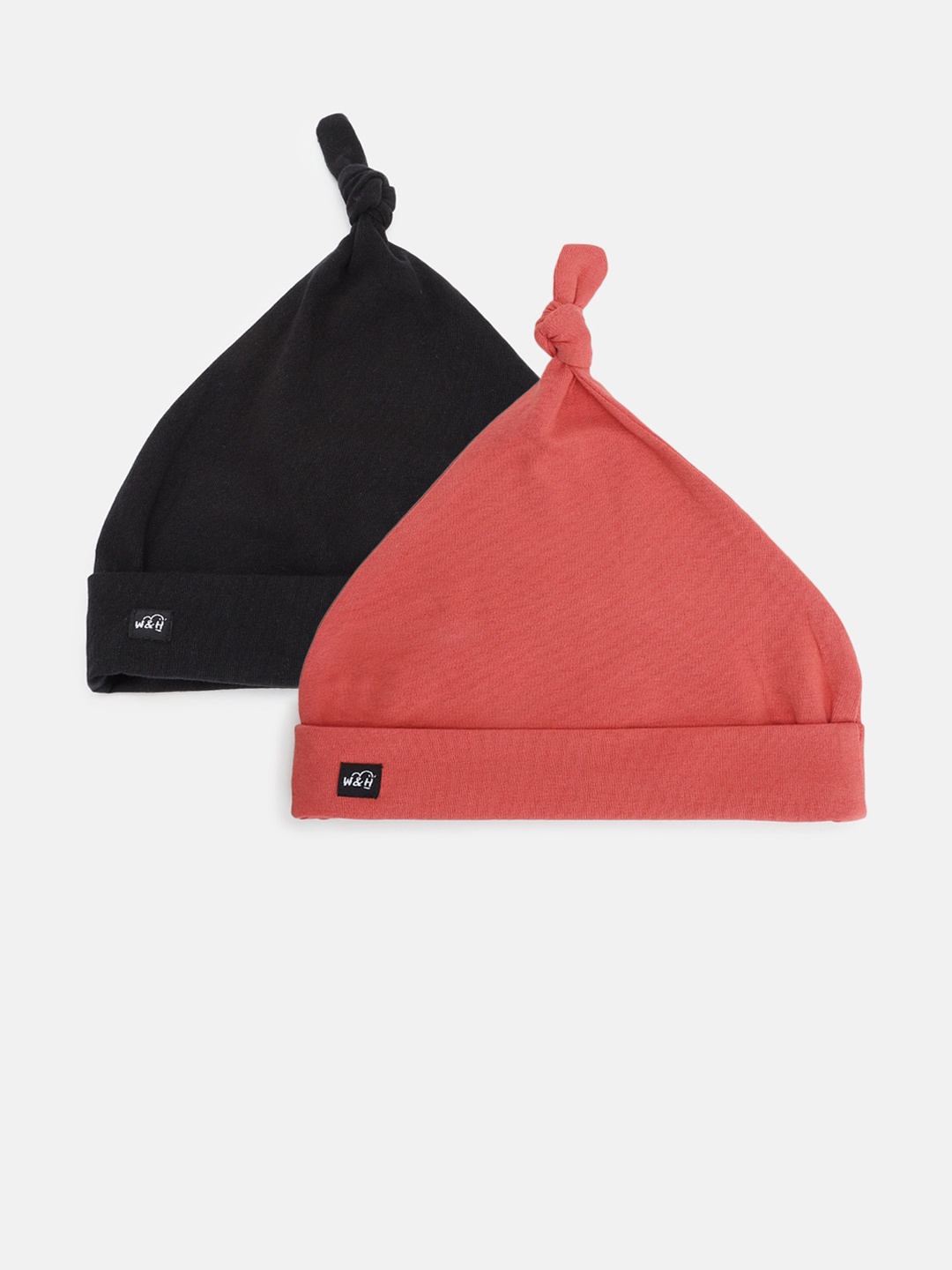 

Whistle & Hops Pack of 2 Unisex Kids Black & Red Solid Sustainable Beanie