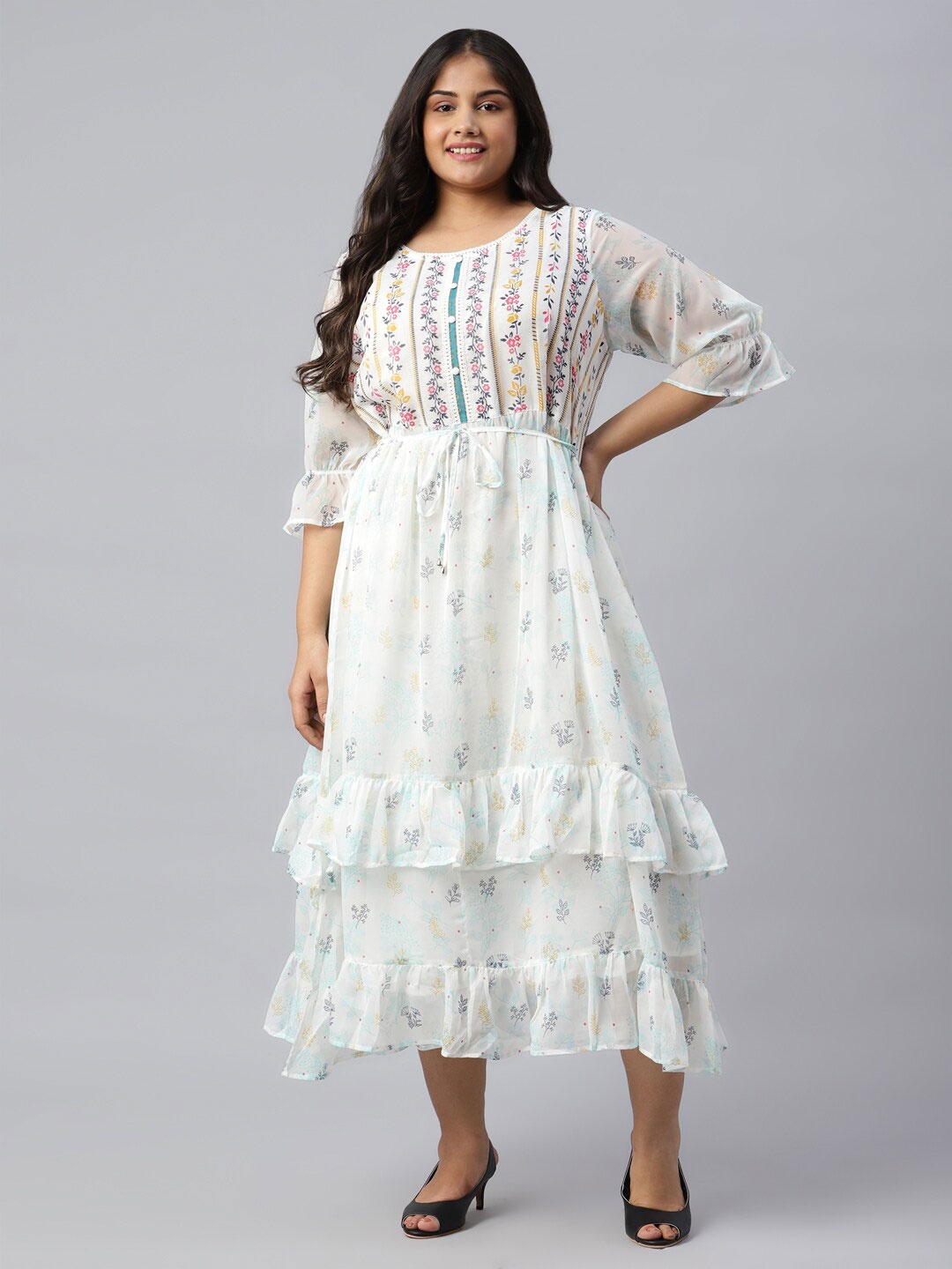 AURELIA White Floral A-Line Midi Dress
