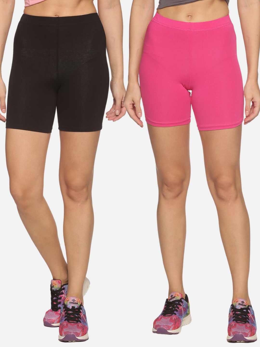 

Outflits Women Black Skinny Fit Cycling Sports Shorts Pack of 2