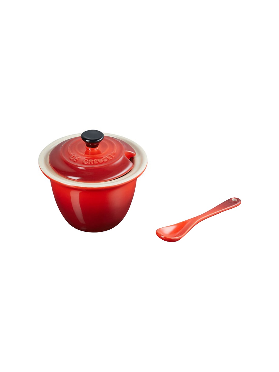 

LE CREUSET Red & Black Solid LC Indian Condiment Pot Stoneware Serving Bowl