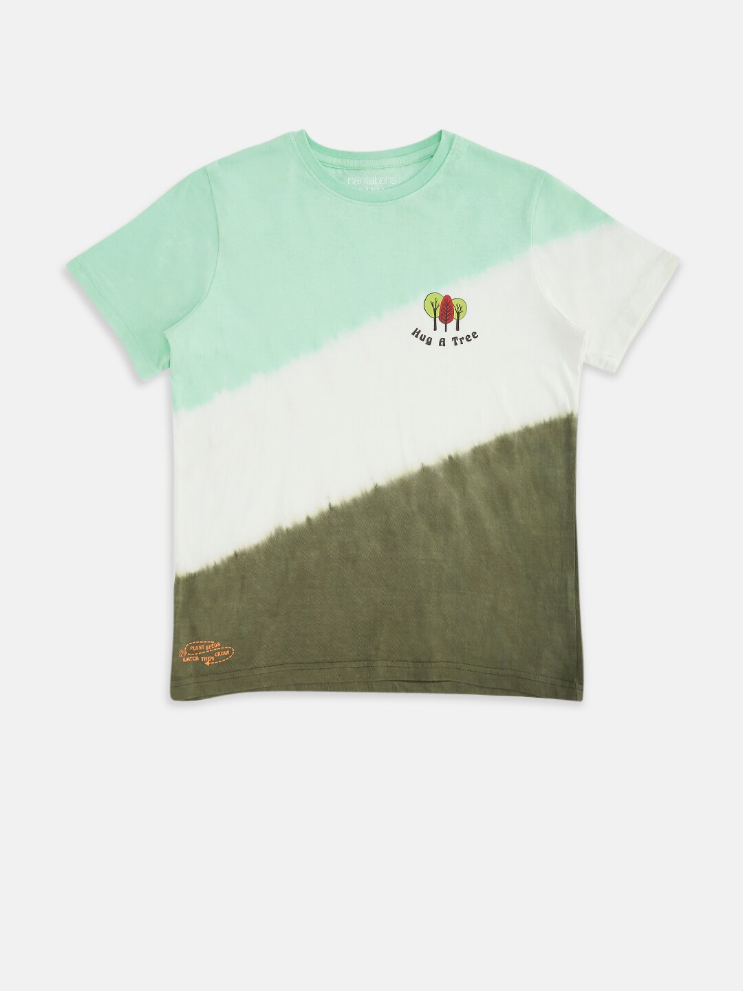 

Pantaloons Junior Boys Off White & Sea Green Tie and Dye T-shirt