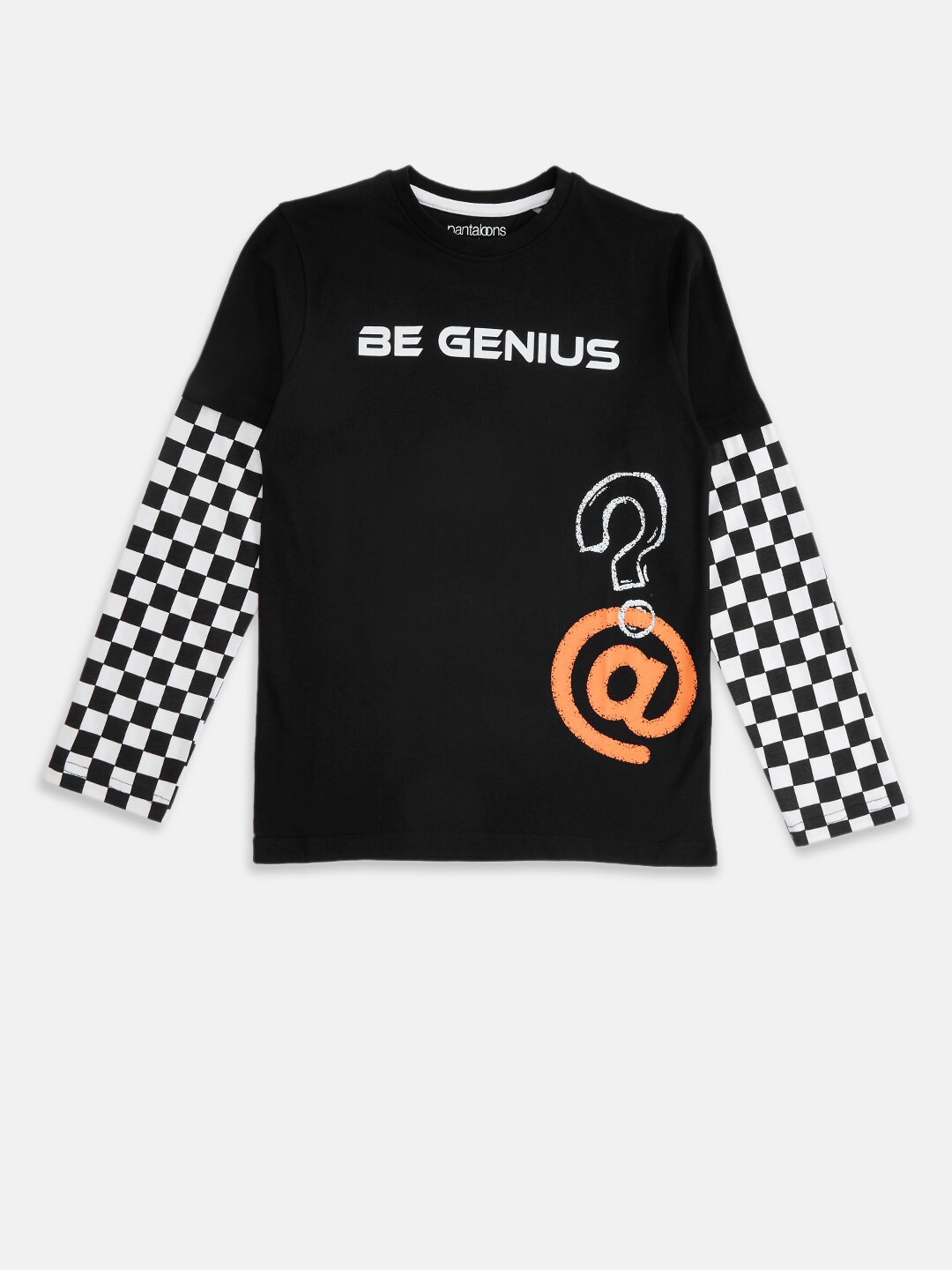 

Pantaloons Junior Boys Black & White Typography Printed Cotton T-shirt