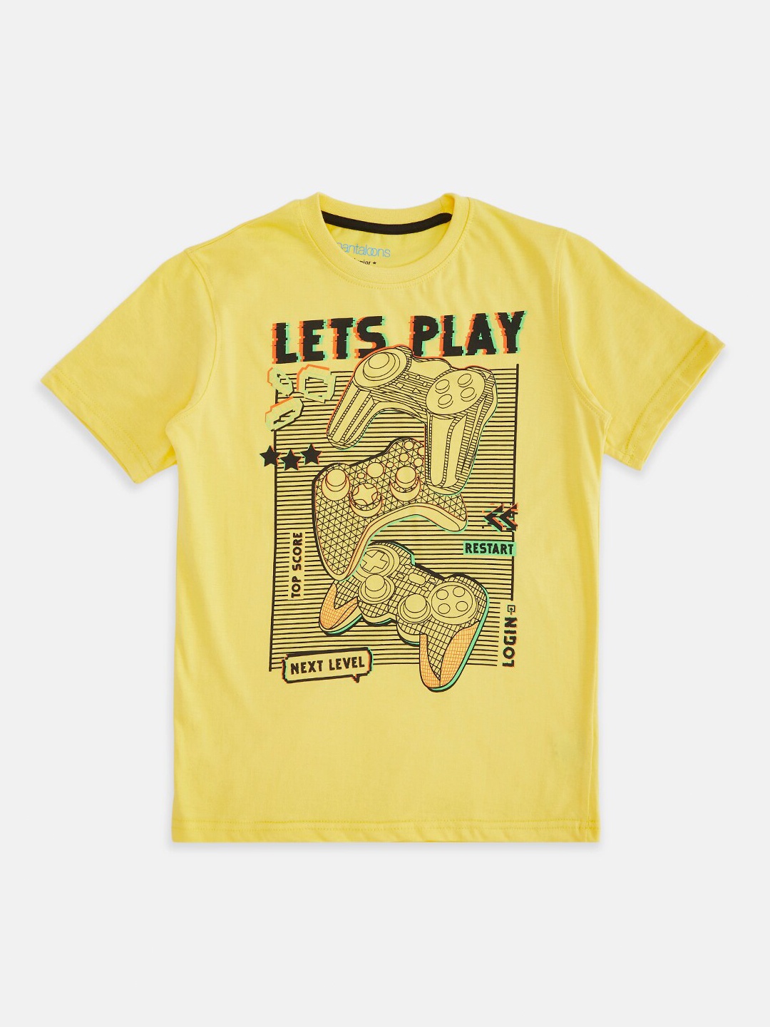 

Pantaloons Junior Boys Yellow Printed Cotton T-shirt