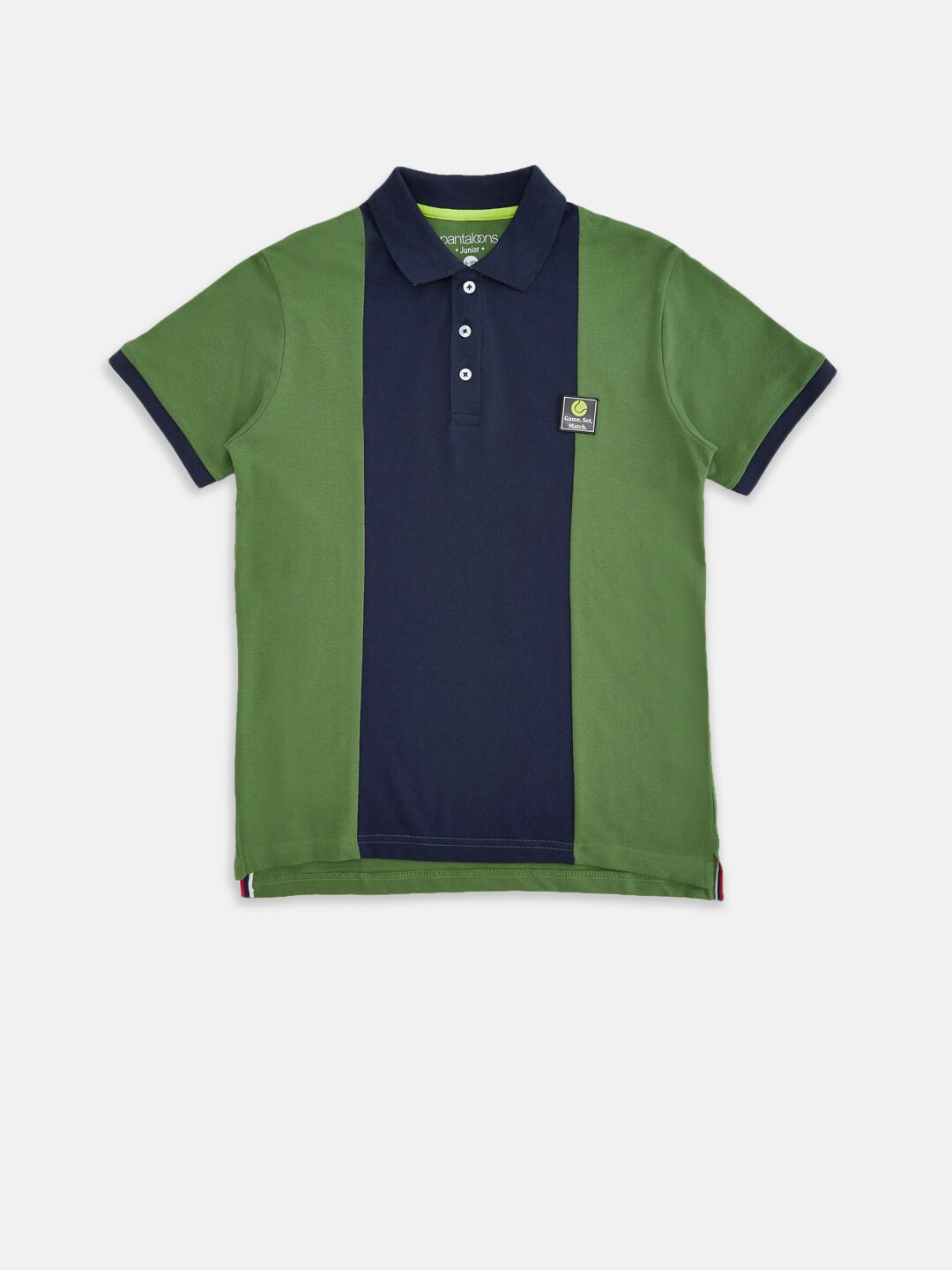

Pantaloons Junior Boys Green & Navy Blue Colourblocked Polo Collar T-shirt