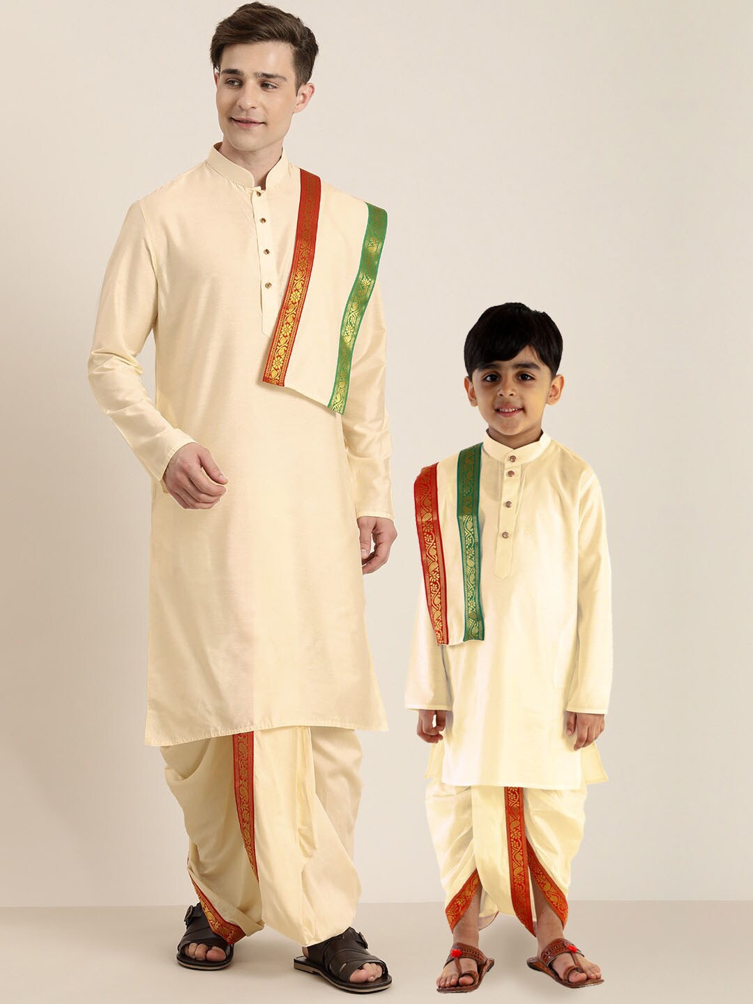 

VASTRAMAY Boys Cream-Coloured Kurta with Dhoti Pants