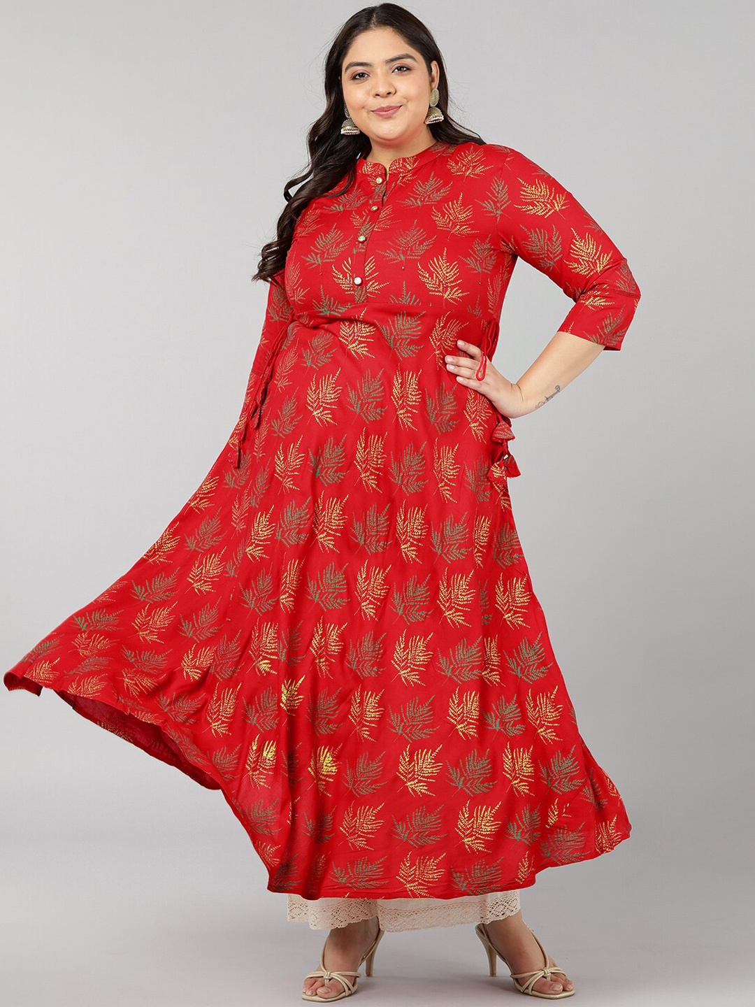 

kipek Women Red Ethnic Motifs Printed Gotta Patti Anarkali Kurta