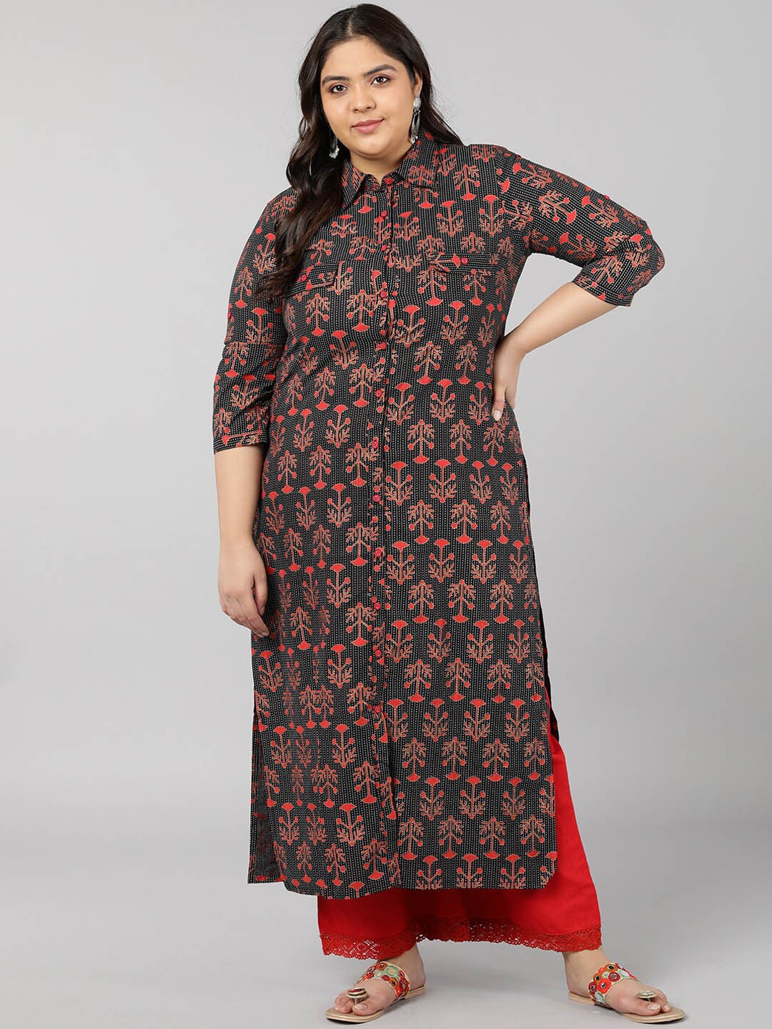 

kipek Women Black Geometric Printed Kurta