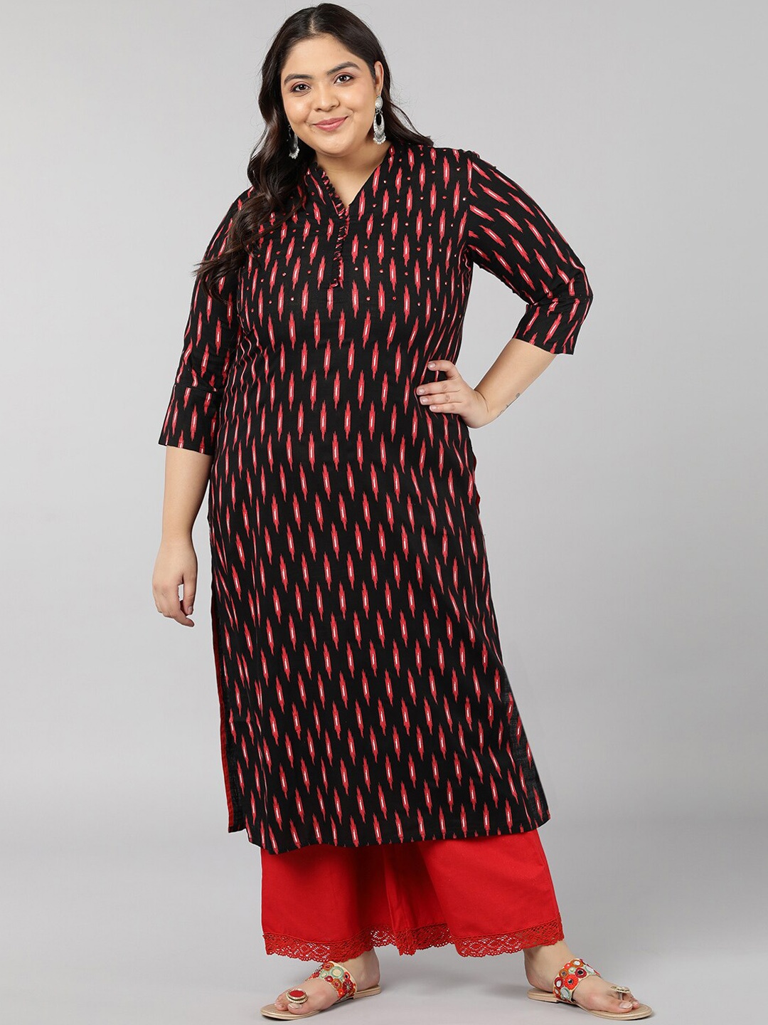 

kipek Women Black Geometric Printed Kurta