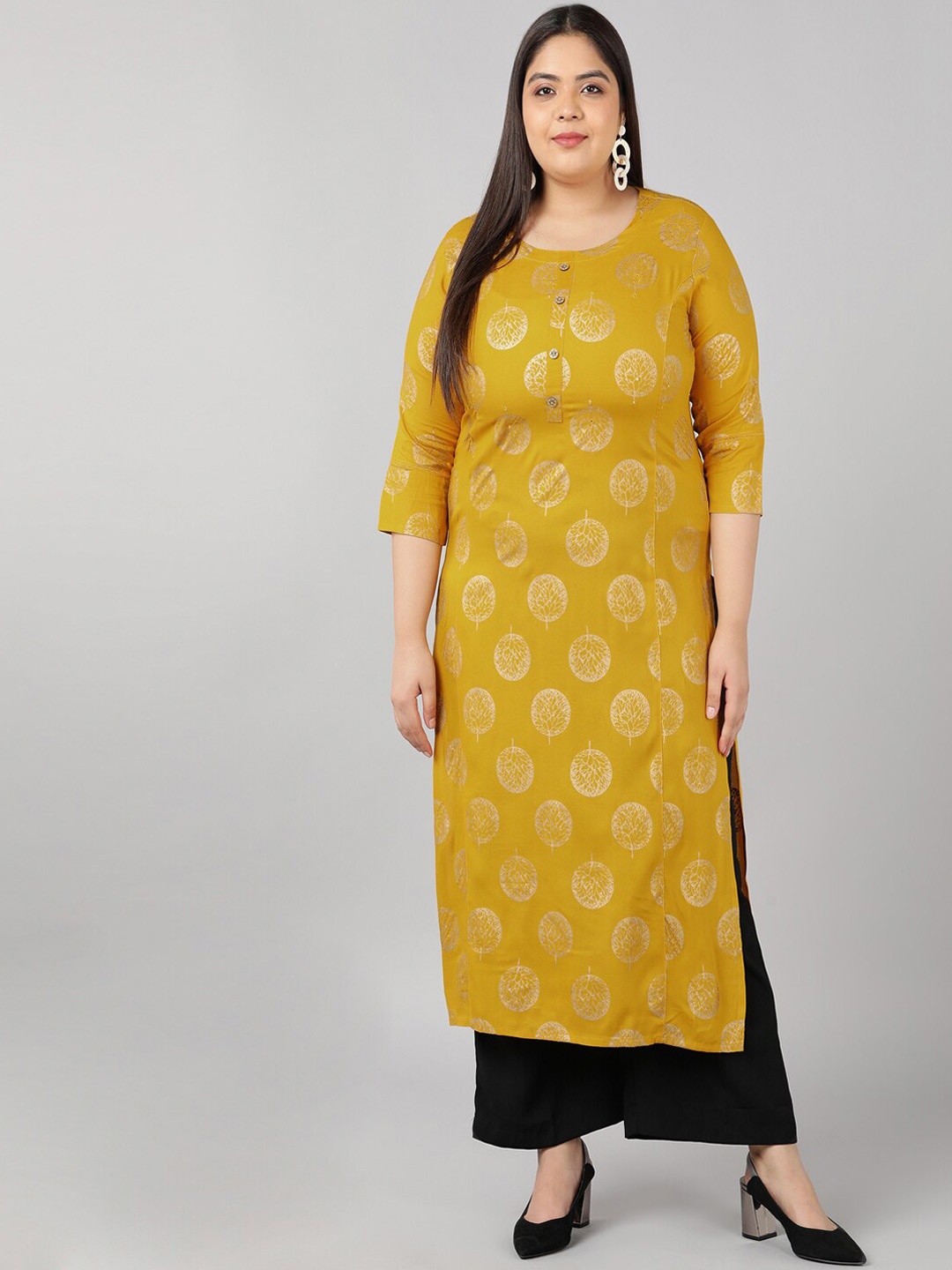 

kipek Women Mustard Yellow Ethnic Motifs Printed Kurta