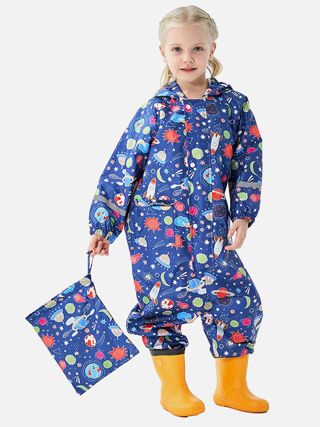 

Little Surprise Box LLP Kids Blue Conversational Printed Jumpsuit Raincoat