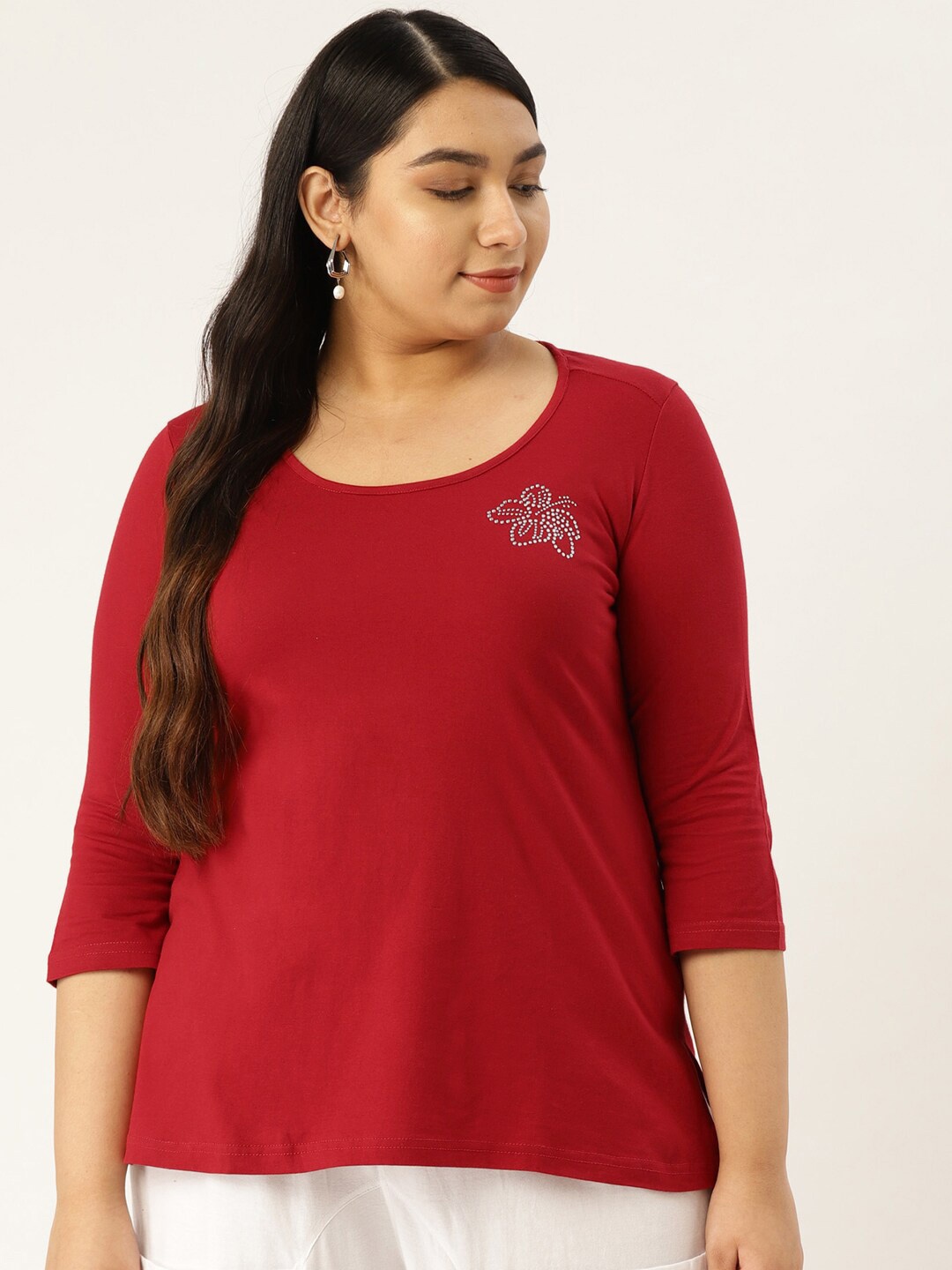 

theRebelinme Plus Size Women Maroon Cotton T-shirt