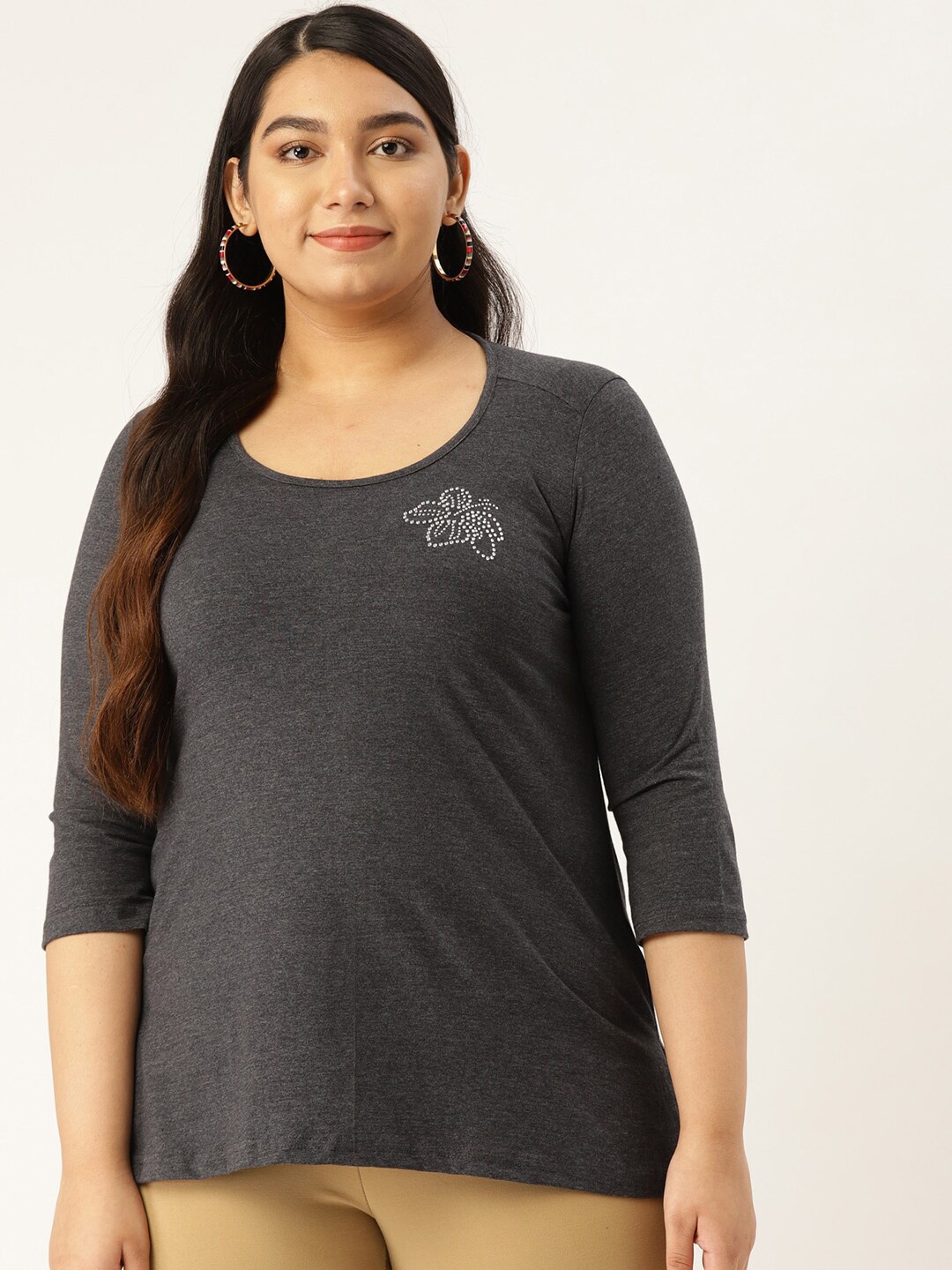 

theRebelinme Plus Size Women Charcoal 100% Cotton T-shirt