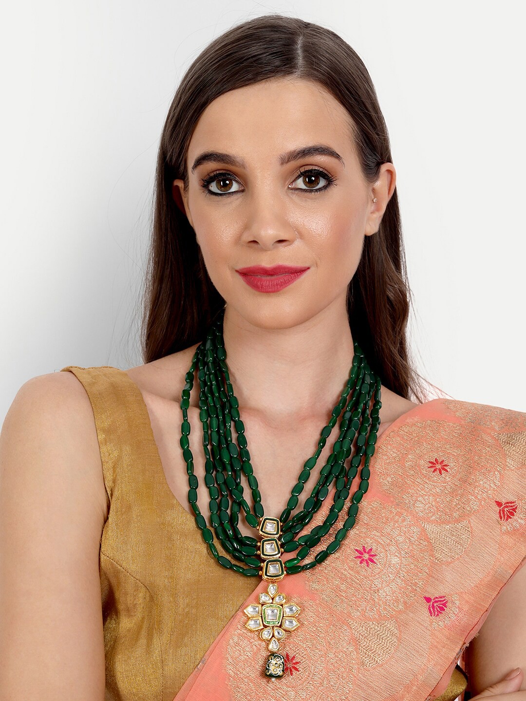 

ROHINIKA Green & Gold-Toned Brass Necklace