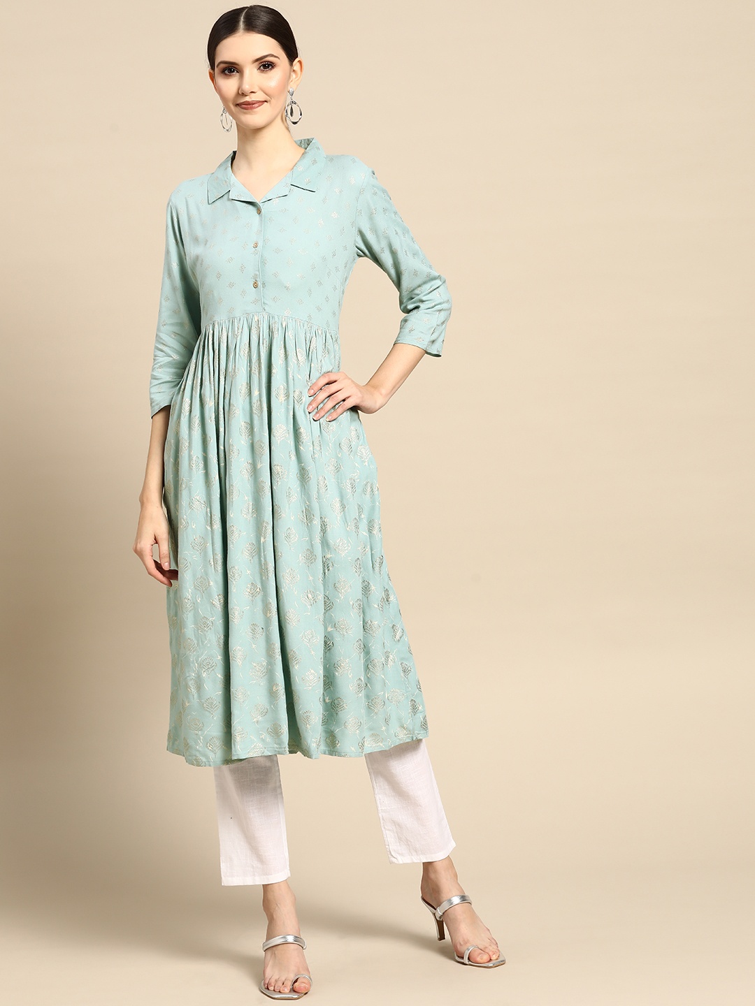 

Anouk Women Blue Ethnic Motifs Printed Kurta