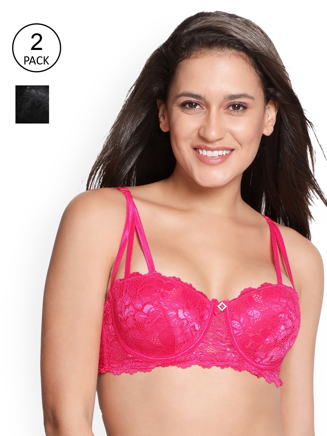

Susie Pink & Black Floral Bra Underwired Lightly Padded