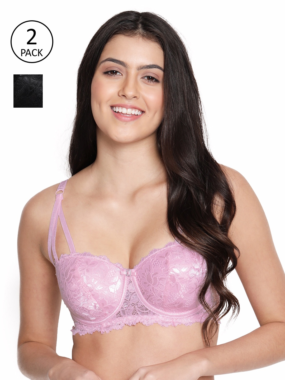 

Susie Women Pink & Black Pack Of 2 Bra Underwired Lightly Padded