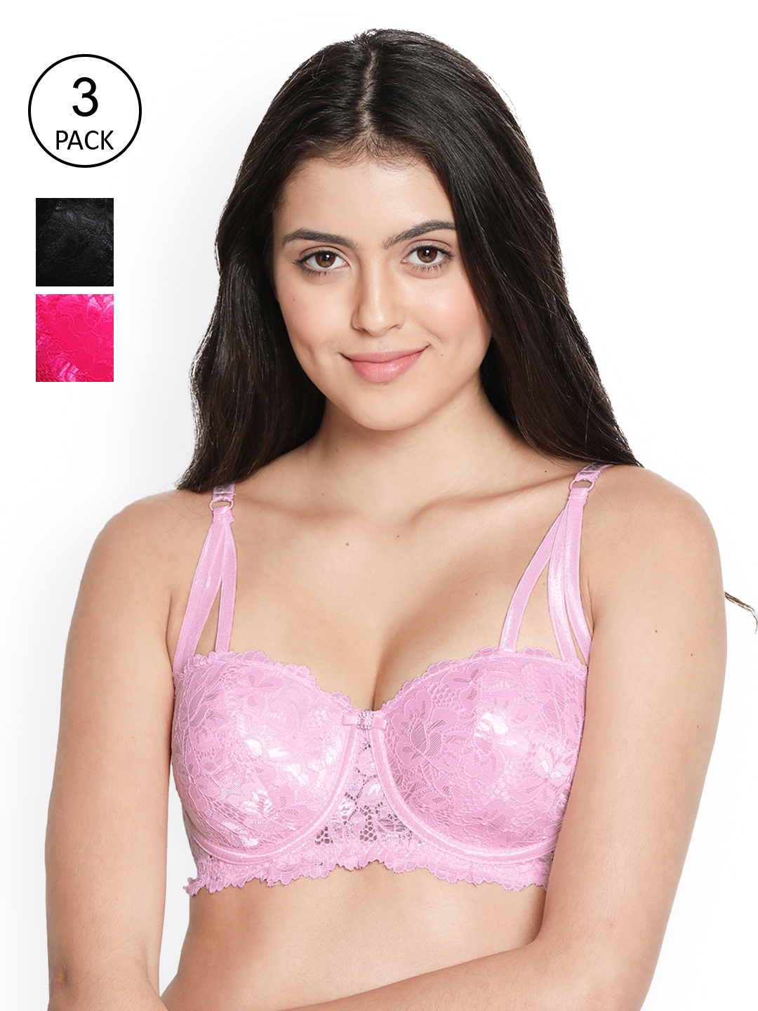 

Susie Pink & Black Set of 3 Bra Underwired Lightly Padded