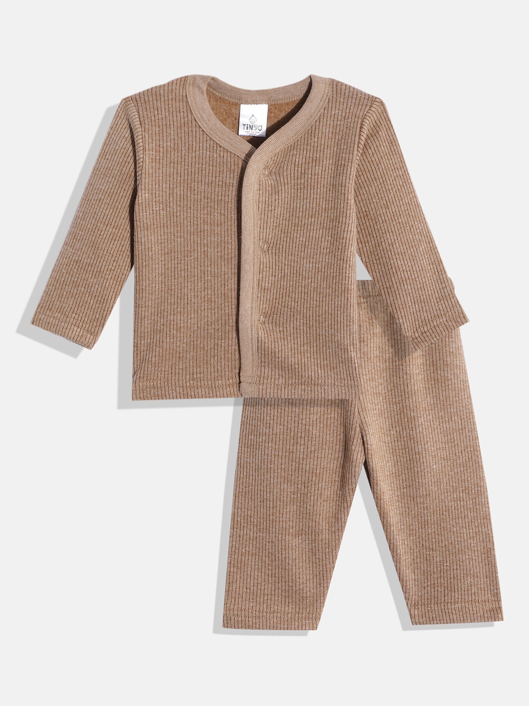 

TINYO Infant Brown Self Striped Melange Effect Cotton Thermal Set