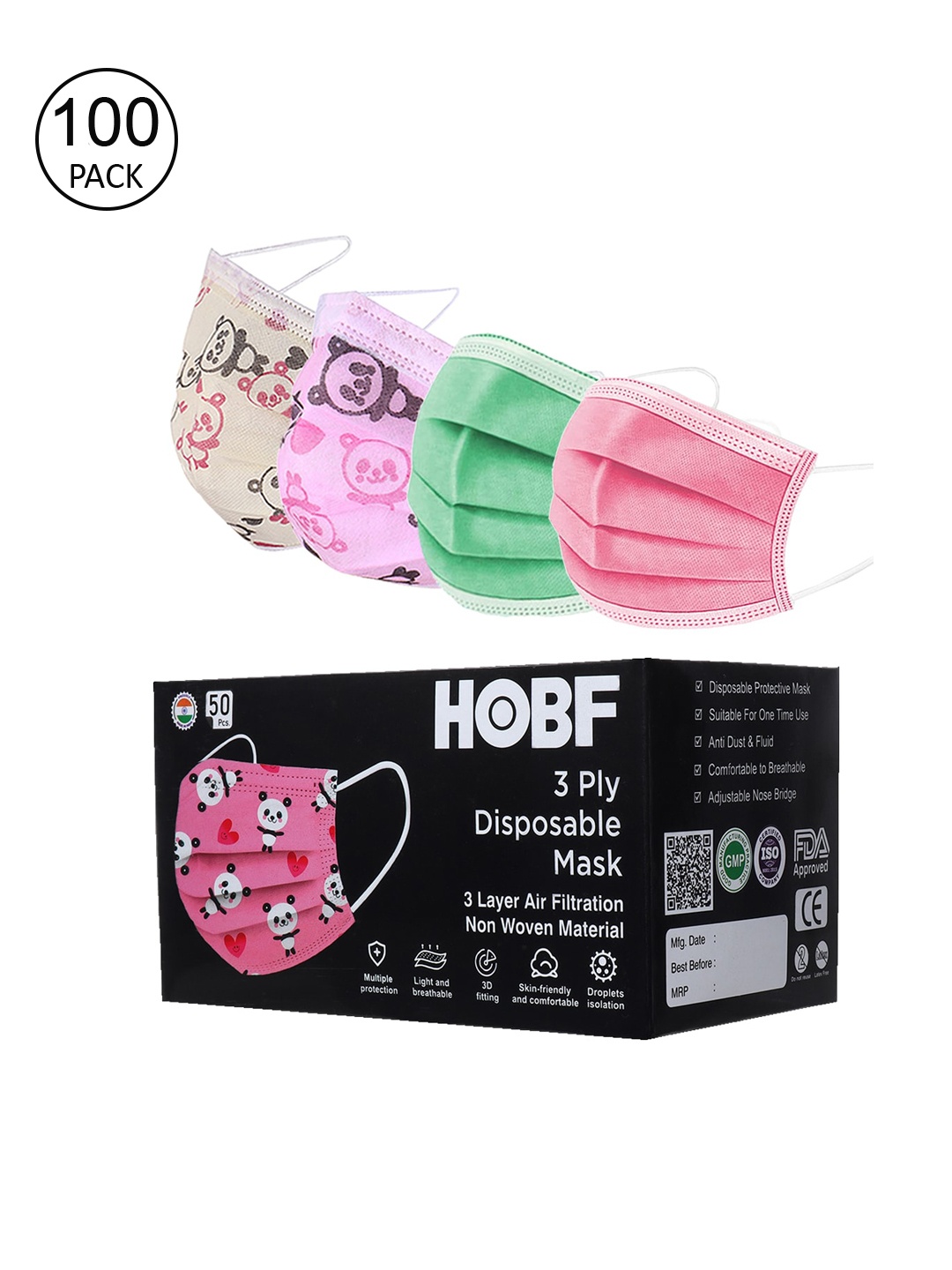

FROGGY Kids Pack Of 100 Assorted 3ply Anti-Pollution Masks