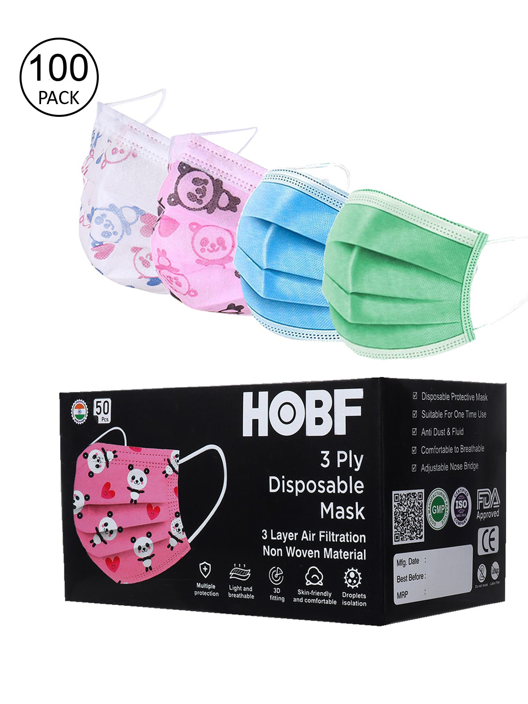 

FROGGY Kids Pack Of 100 Blue & White Solid Disposable Outdoor Masks