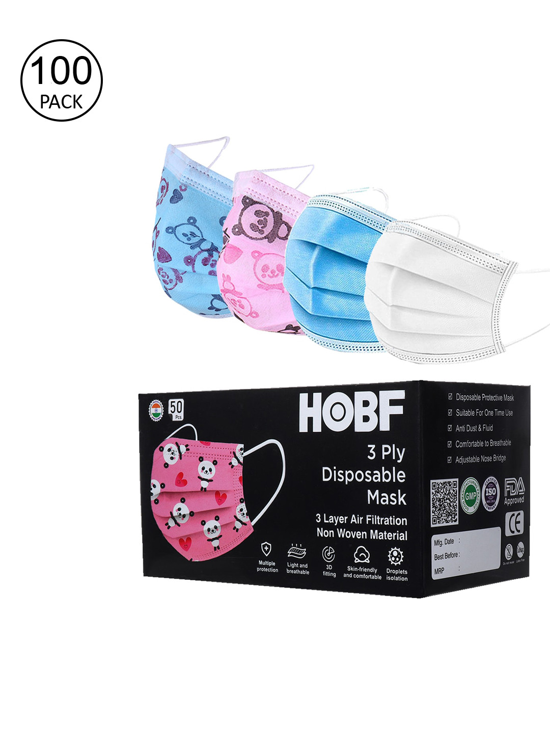 

FROGGY Set Of 100 Assorted 3-Ply Anti-Pollution Masks