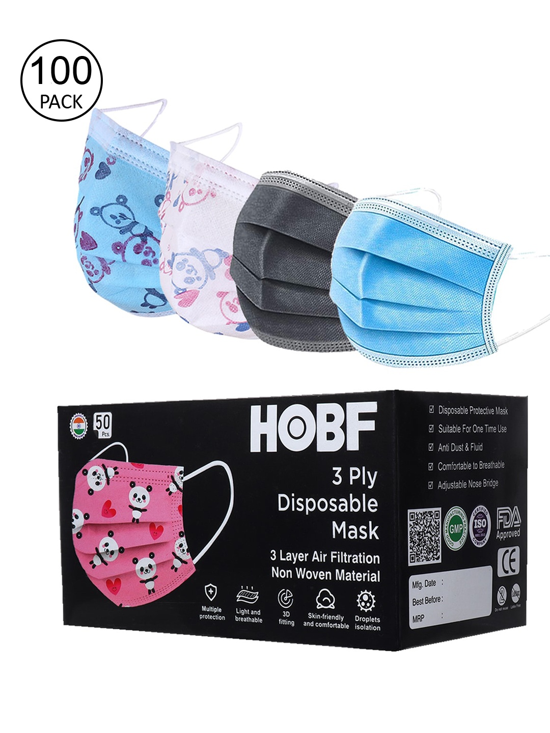 

FROGGY Pack of 100 Assorted 3ply Anti-Pollution Disposable Mask