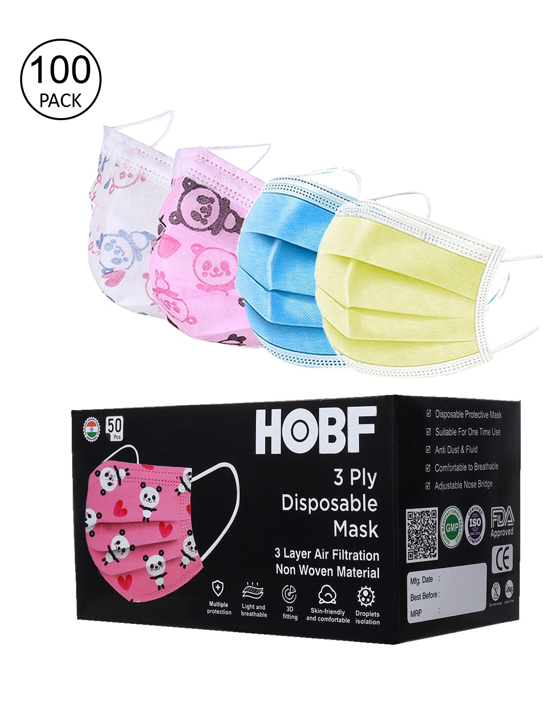 

FROGGY Kids Pack Of 100 Blue Printed 3-Ply Disposable Outdoor Mask