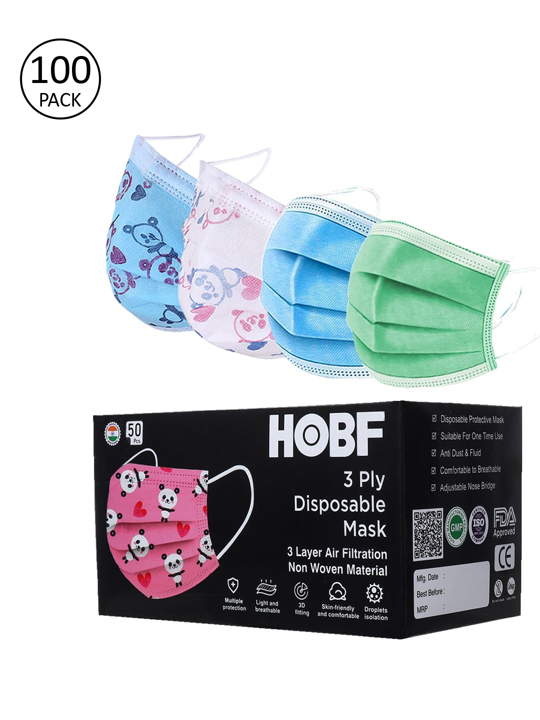 

FROGGY Kids Pack Of 100 Assorted 3-Ply Anti-Pollution Mask